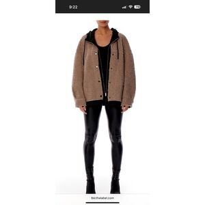 LBLC the Label Womens Fluffy Sherpa Indie Full Zip Hooded Jacket Lt Grey/Black M